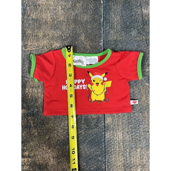 Build A Bear Workshop Stuffed Animal T Shirt! Happy Holidays Pikachu Pokémon Red - Picture 7 of 8